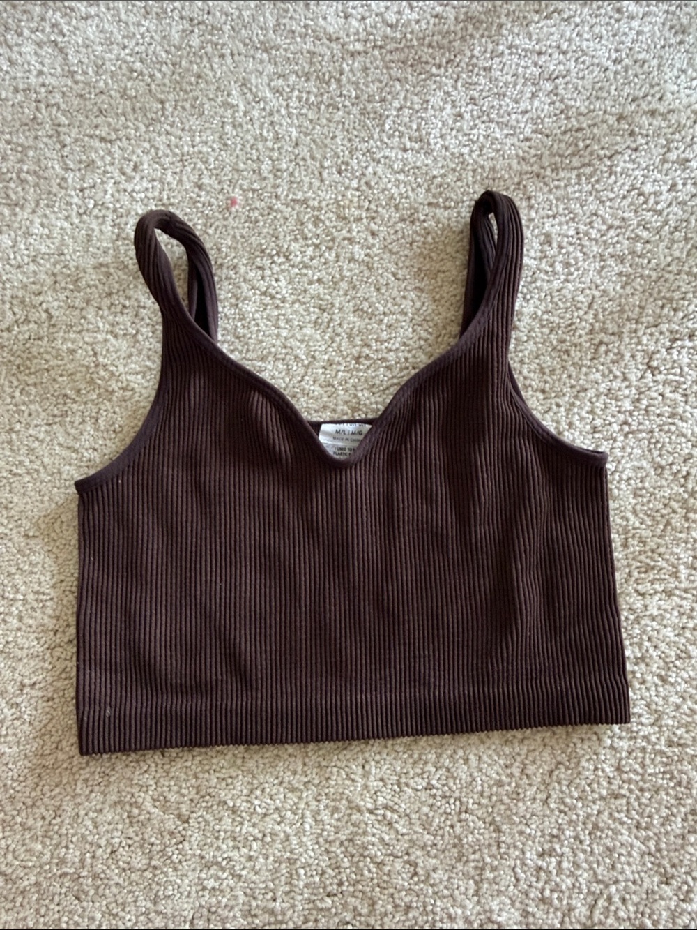 Cotton On Brown Ribbed V-Neck Crop Top